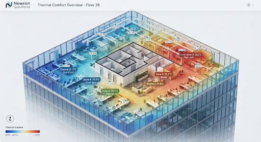 Floor plan thermal zoning with VAV and temperature indicators